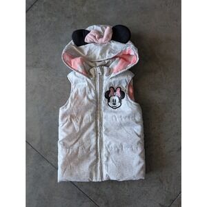 Disney Minnie Mouse Puffer Vest Hooded Ears Pink Bow White Polka Dot Size 4T